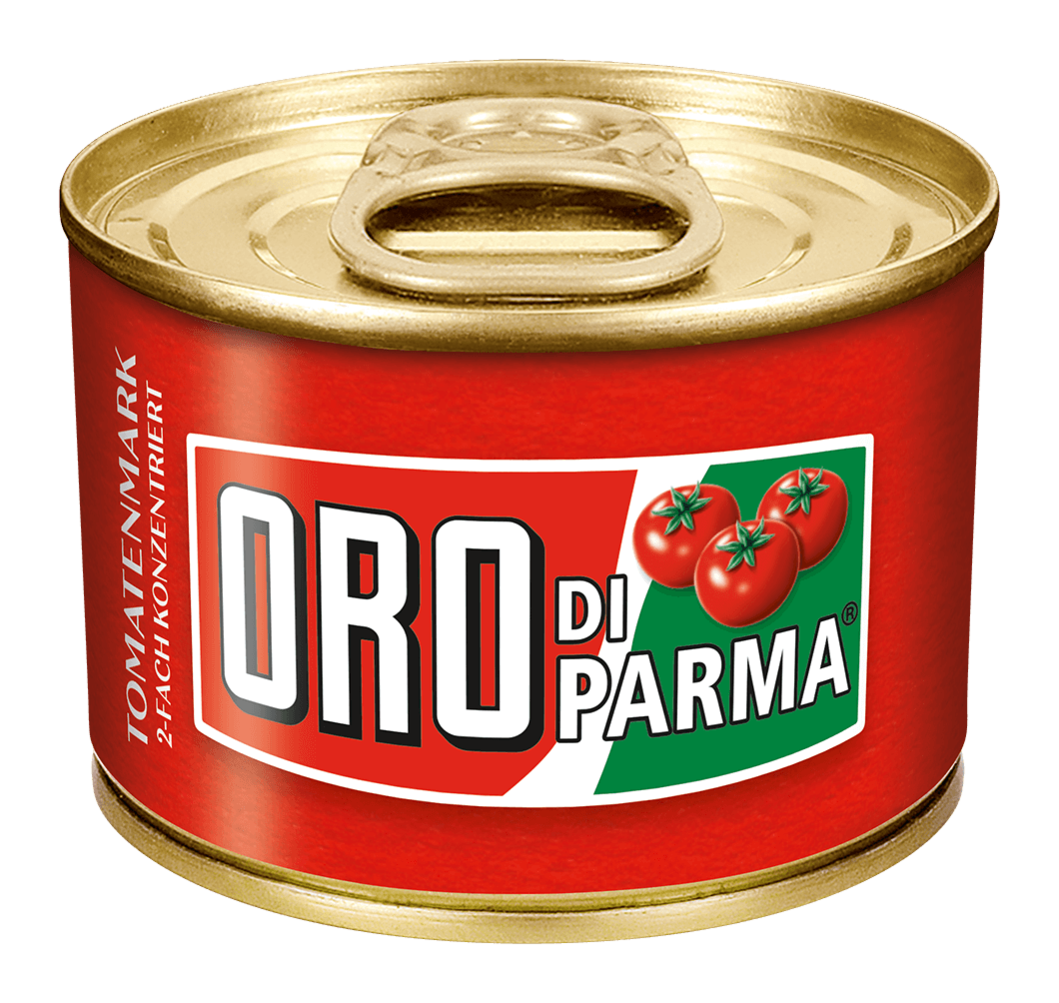 Double concentrated tomato paste from ORO di Parma in a 70g can.