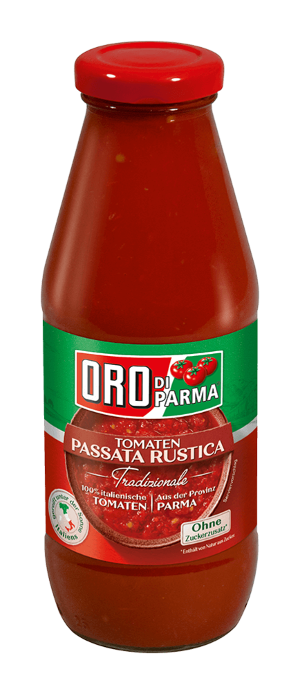 Passata Rustica from ORO di Parma in a 400ml glass bottle.