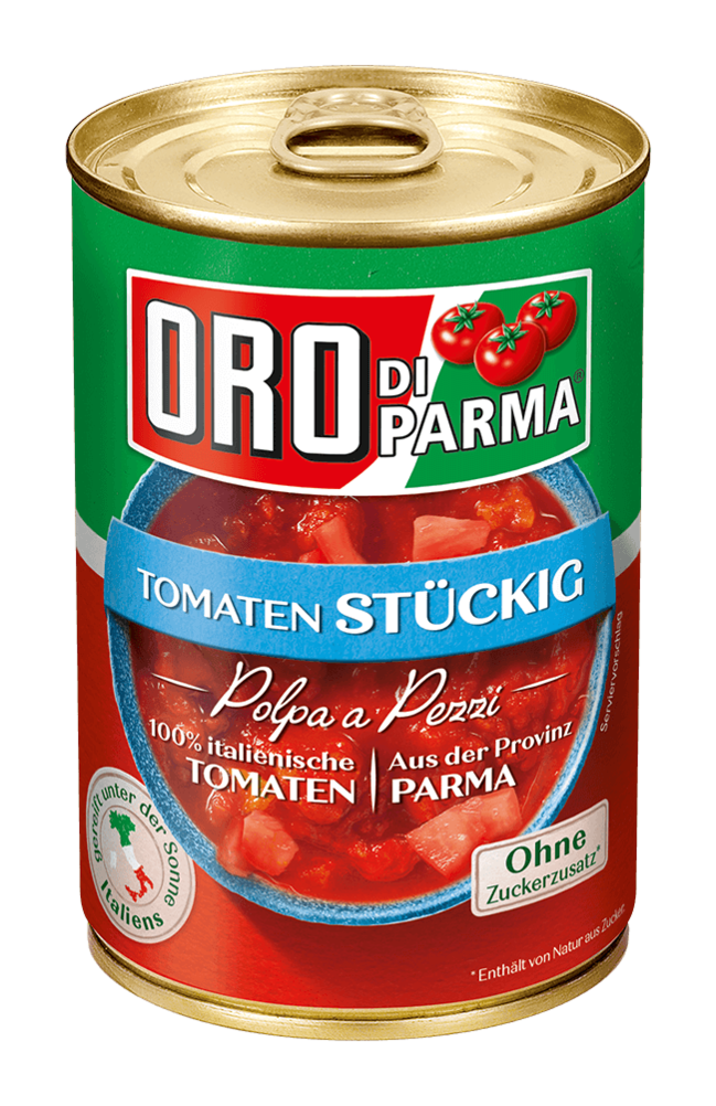 Chopped tomatoes from ORO di Parma in a 425ml can.