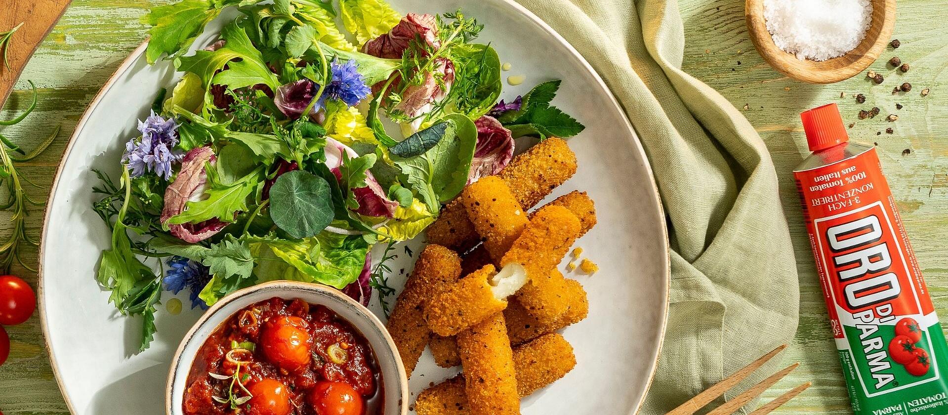 Mozzarella sticks in bowl
