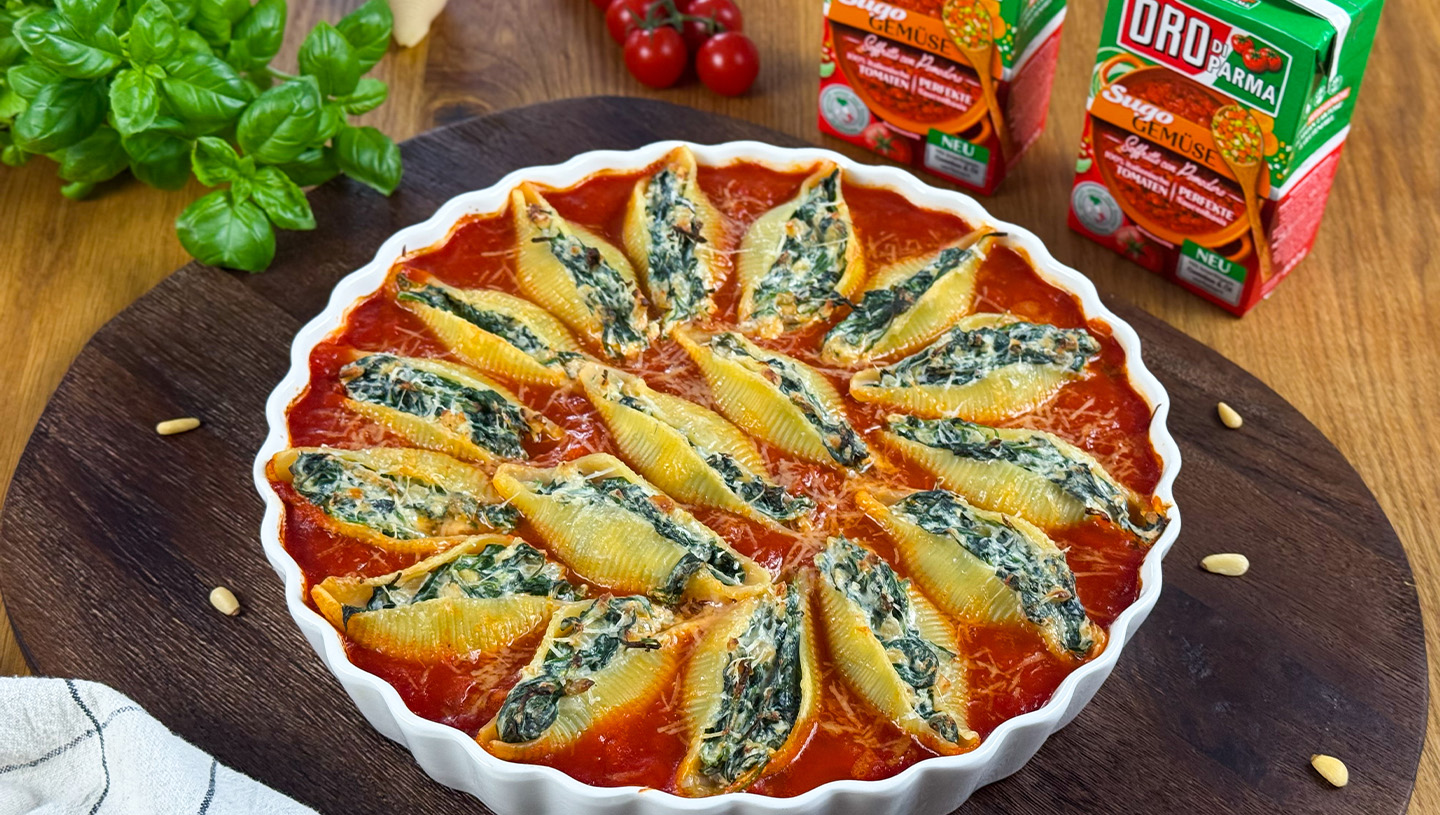 Gefüllte Muschelpasta mit Spinat und Ricotta