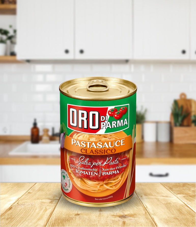 Pasta sauce classico from ORO di Parma in a 425ml can.