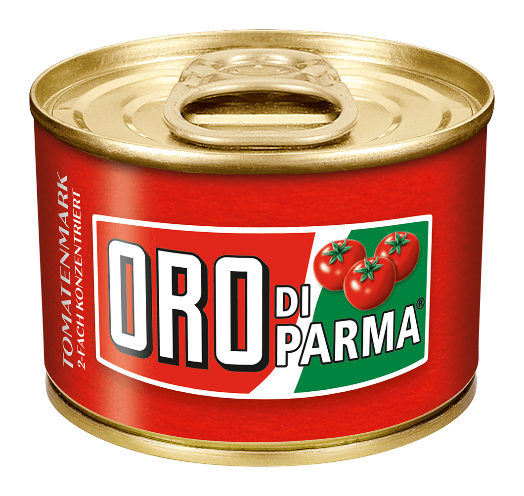 Double concentrated tomato paste from ORO di Parma in a 70g can.